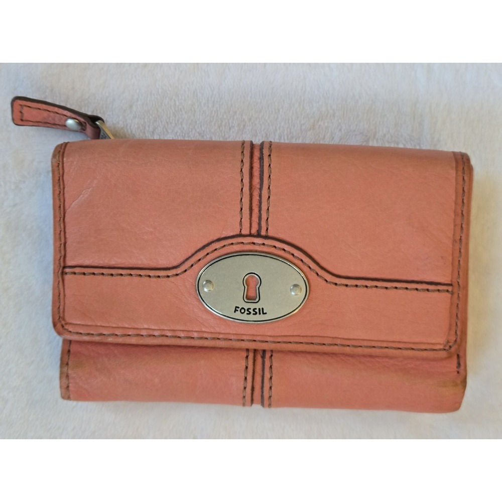 Vintage Fossil Soft Pink Leather Tri-fold Wallet Silver Hardware Pre Loved*